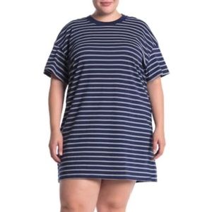 Madewell Navy Cream Tina Stripe T Shirt Dress